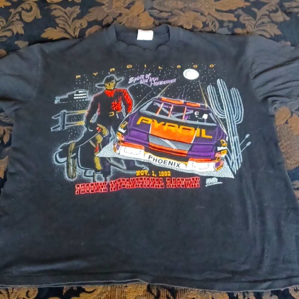 Vintage Nascar Phoenix Intl Raceway Pyroil XL single stich tee shirt black